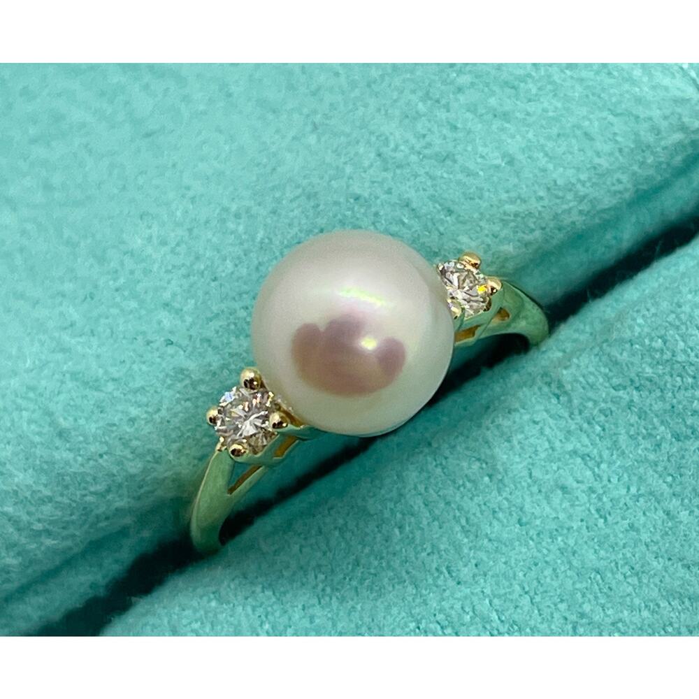 Tiffany & Co. 18k Yellow Gold Pearl Diamond Ring Size 4